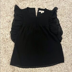 LOFT Black Ruffled Sleeveless Blouse